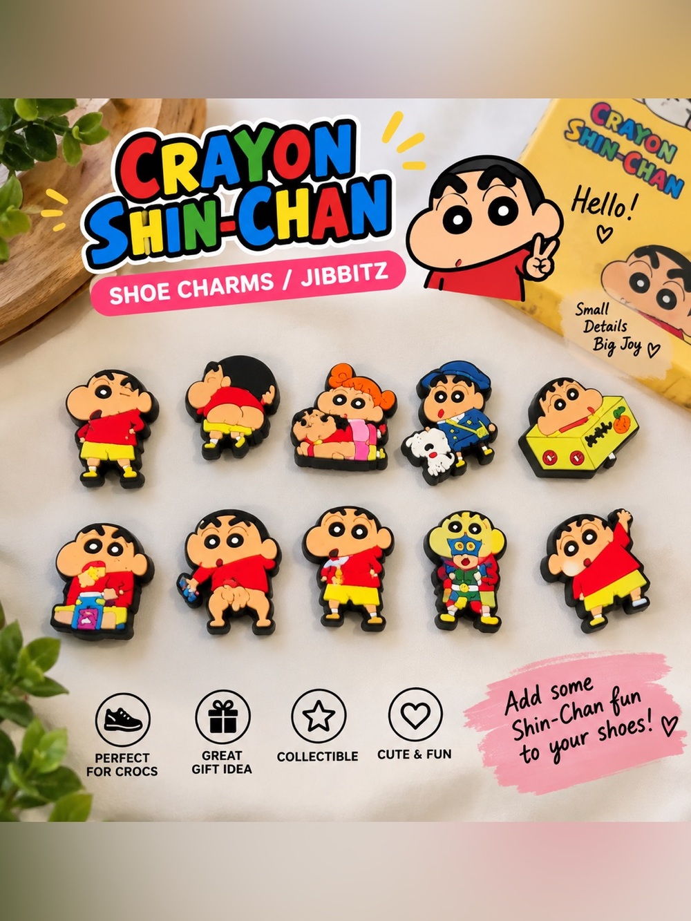 Crayon shichan Cute Cartoon Shoe Charms - Yellow & Red Kids Toy Accessories